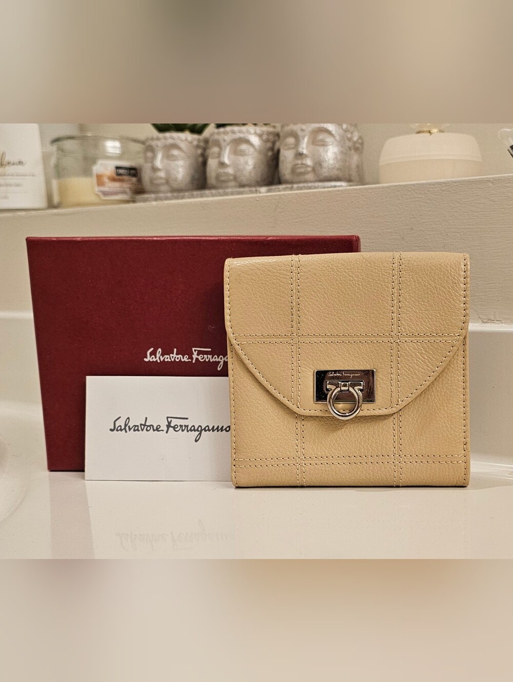 SALVATORE FERRAGAMO Beige Compact Wallet